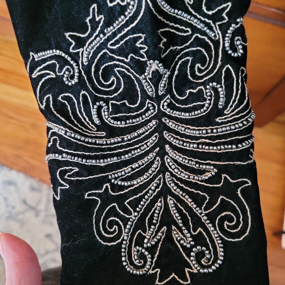Black Beaded Embroidered Fabric